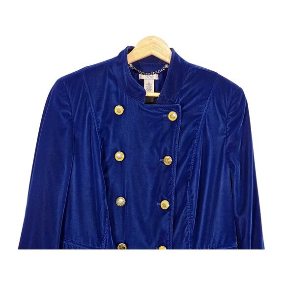 Vintage Cache Blue Velvet Military Style Blazer Jacket S M - Picture 3 of 8